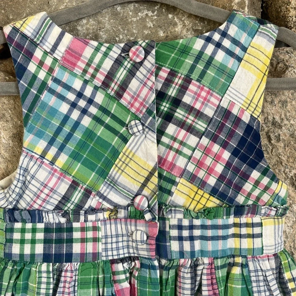 Ralph Lauren Girls Summer Dress 2T 24m Plaid Sleeveless With Bloomers Green Pink
